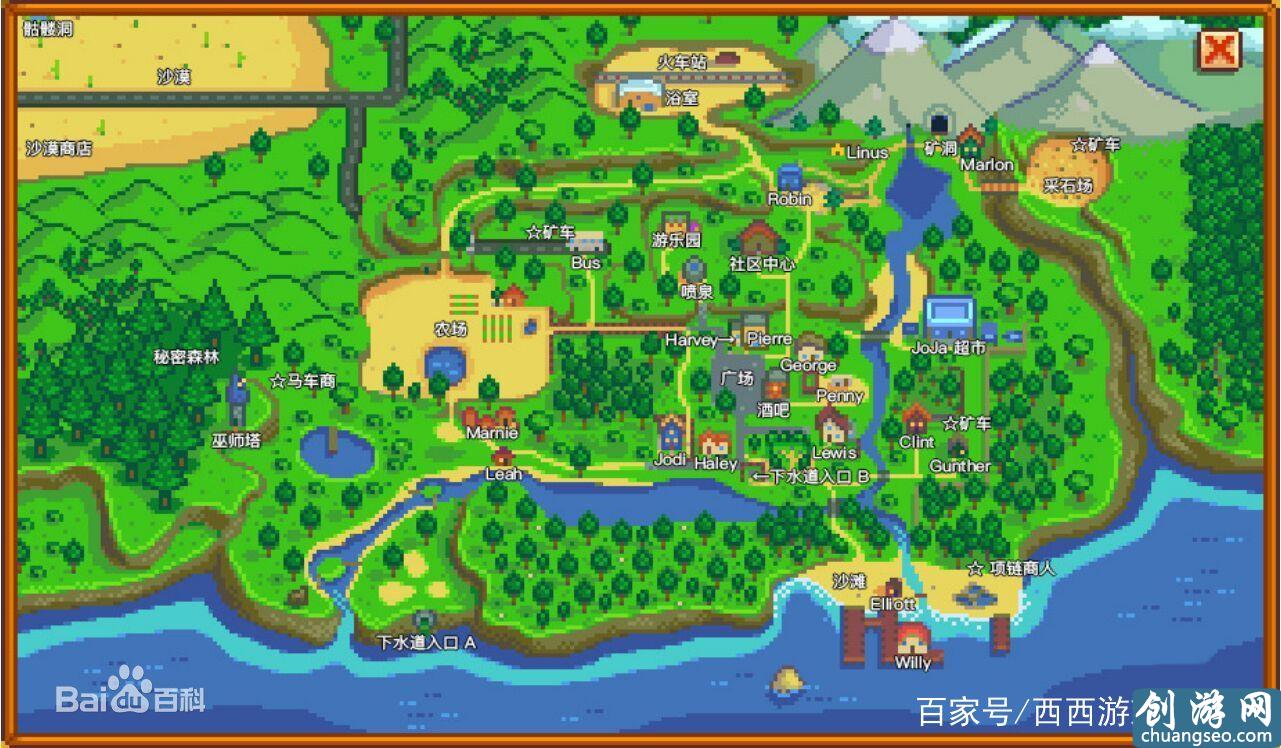 在游戏地图中,我们可以看到,它分为沙漠,森林,城镇,矿井等几个部分.